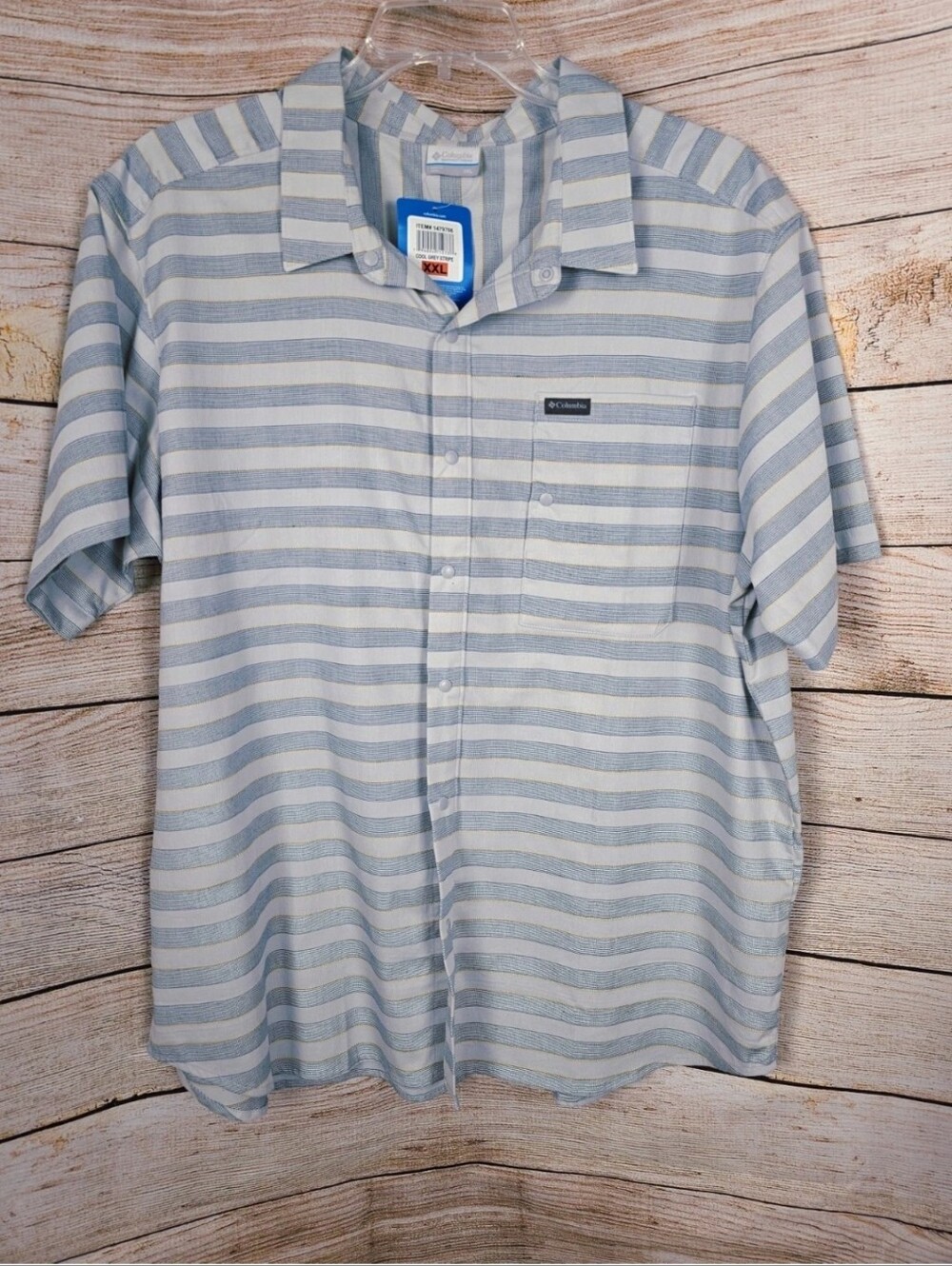 Columbia NWT Cool Grey Stripe Men's Short Sleeve Shirt Size XXL